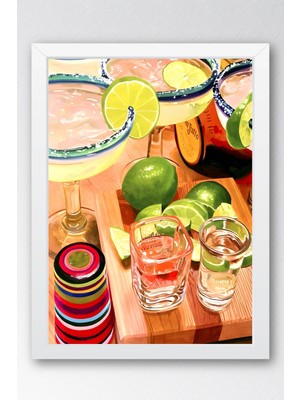 Kokteyl Masası Temalı Renkli Çerçeveli Tablo | Modern Mutfak ve Bar Duvar Dekoru
