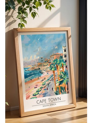 Güney Afrika Cape Town Temalı Çerçeveli Tablo Travel Serisi Modern Illüstrasyon Duvar Dekoru