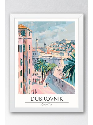 Hırvatistan Dubrovnik Temalı Çerçeveli Tablo Travel Serisi Modern Illüstrasyon Duvar Dekoru