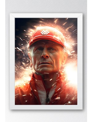 Niki Lauda Efsanevi F1 Portresi Çerçeveli Tablo - Lüks Modern Formula 1 Dekoratif Duvar Sanatı