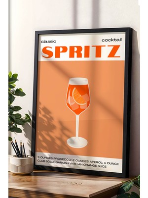 Spritz Kokteyl Temalı Modern Duvar Tablosu | Renkli Çerçeveli Mutfak & Bar Dekoru | Minimal Poster