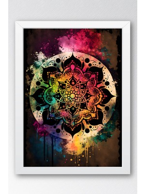 Renkli Soyut Mandala Çerçeveli Tablo - Lüks Modern Bohem Duvar Dekoru Antrasit Sanat Eseri
