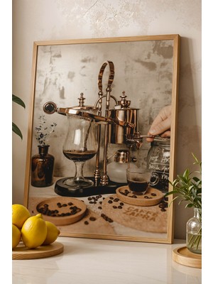 Retro Belçika Sifon Kahve Tasarım Çerçeveli Tablo - Sanatsal Mutfak ve Barista Duvar Dekoru