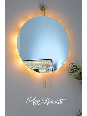 Aga Konsept Led'li Primex Gold Ayna 54X80 cm Pilli Kablosuz Dekoratif Duvar Salon Mutfak Ofis Makyaj Aynası