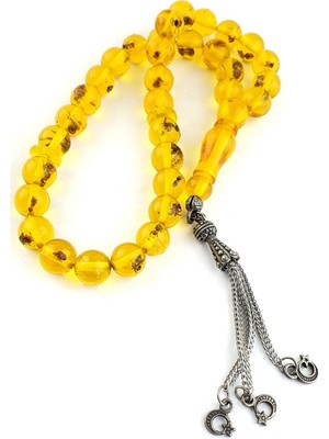 Çelik Püsküllü Karıncalı Kehribar Tesbih