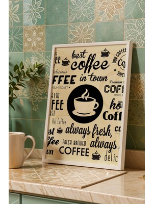 Retro Coffee Tasarım Çerçeveli Tablo - Mutfak ve Kafe Için Sanatsal Kahve Duvar Dekoru