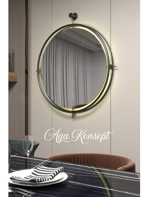 Aga Konsept Istanbul Siyah Kablosuz Led'li Ayna, Metal Dekoratif Hol Duvar Salon Mutfak Banyo Wc Ofis Aynası