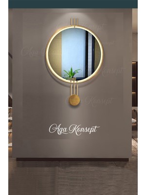 Aga Konsept LED Li Amedi Ayna Gold Rengi Xl 60X85 cm Dekoratif Hol Koridor Duvar Salon Makyaj Aynası