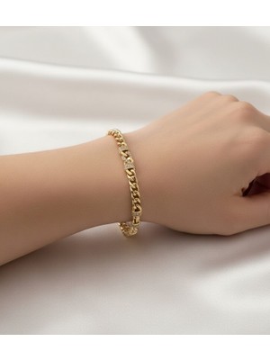 Hoolya Design Xuping Halka Zincir Zirkon Taşlı Kuyumcu Serisi 14K Gold Premium Bileklik 17CM + 2cm Ayarlı