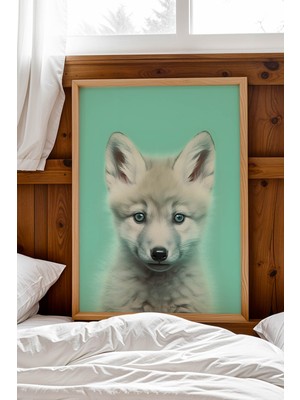 Sevimli Yavru Kurt Portresi Çerçeveli Tablo - Bebek ve Çocuk Odası Modern Hayvan Duvar Dekoru