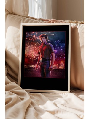 Stranger Things Jonathan Byers Tasarım Çerçeveli Tablo - Retro Hawkins Yazı Sanatsal Duvar Dekoru