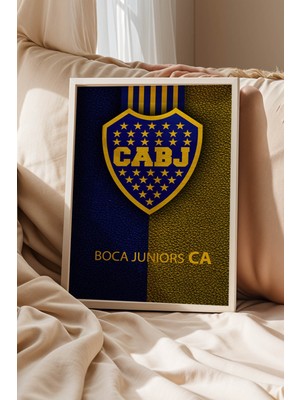 Boca Juniors Logolu Premium Tasarım Çerçeveli Tablo - Arjantin Efsanesi Futbol Duvar Dekoru