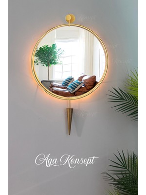 Aga Konsept Led'li Kazablanka Ayna Gold 60 x 95 cm Dekoratif Antre Duvar Salon Mutfak Banyo Ofis Makyaj Aynası
