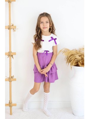 Deniz Home Wear Yazlık Kısa Kollu T-Shirt & Etek 2 Parça Kız Çocuk Etekli Takım