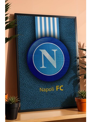 Napoli Logolu Premium Tasarım Çerçeveli Tablo - Italyan Mavisi Futbol Duvar Dekoru
