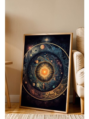 Kozmik Enerji Mandala Çerçeveli Tablo - Lüks Modern Astronomi ve Astroloji Temalı Duvar Dekoru