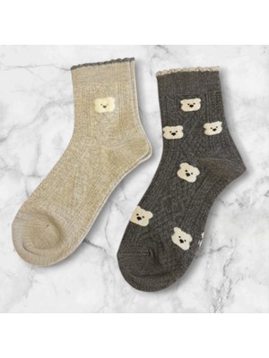 TrendyChic Ayıcıklı Füme ve Gri Çorap