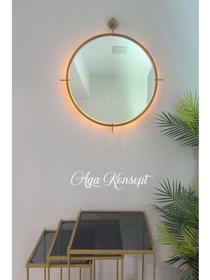 Aga Konsept LED Li Gold Simirna Ayna Orta Boy 50 cm Dekoratif Duvar Salon Mutfak Banyo Wc Ofis Makyaj Aynası