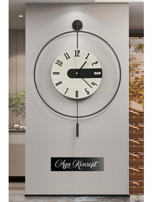 Aga Konsept Siyah Latin 3 Kristal Tiktok (Büyük Boy 50 x 75 Cm), Modern Dekoratif Sarkaçlı Metal Duvar Saati
