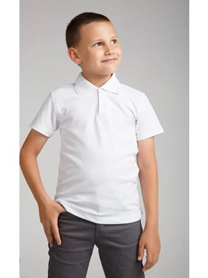 Ümitteks İş Ve Okul Kıyafetleri Unısex Penye Polo Yaka Beyaz Kısa Kollu Okul Tişörtü