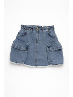Magu Kız Çocuk Mavi Denim Cepli Etek