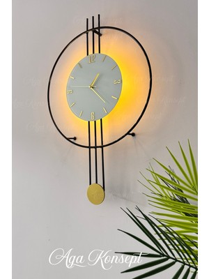Aga Konsept LED Kristal Beyaz Cam Amedi Black, Gold Point, Modern Dekoratif Metal Duvar Saati