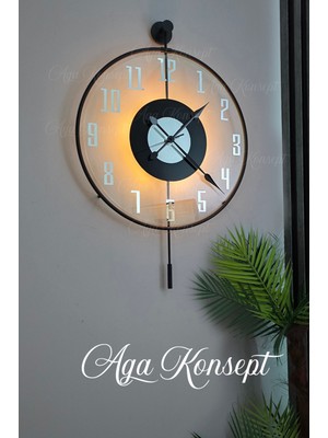 Aga Konsept LED Li Black Latin Tiktok Face Gümüş Rakamlı (Büyük Boy 50 x 75), Dekoratif Sarkaçlı Duvar Saati