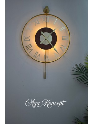 Aga Konsept Led'li Golden Roma Tiktok Face 50 x 75 cm Orta Boy Modern Dekoratif Sarkaçlı Metal Duvar Saati