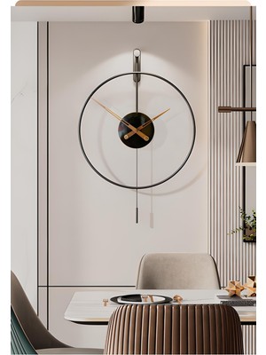 Aga Konsept Metal Duvar Saati 60 cm Siyah Yuvarlak Dekoratif Sarkaçlı Modern Tasarım