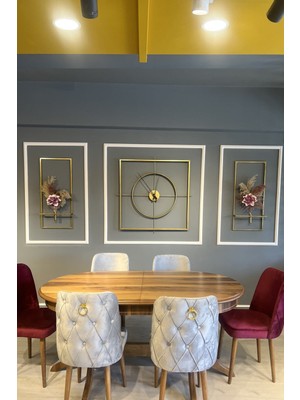 Aga Konsept Vip Set Xxxl 90 cm Gold 3'lü Kare Çiçeklikli Duvar Saati