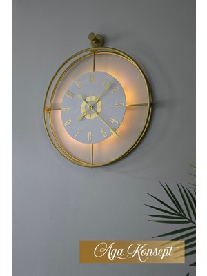 Aga Konsept Led'li Gold La Clock 24 Kristal (Büyük Boy 50 x 60 Cm) Modern Dekoratif Metal Duvar Saati