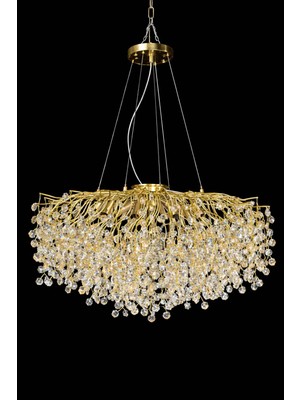 LED Yeni Model 80 cm Kristal Ağaç Lüx Salon Avize Gold Renk Ithal Kasa