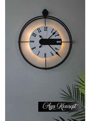 Aga Konsept Led'li Siyah Latin 3 La Clock Kristal (Büyük Boy 50 x 60 Cm) Modern Dekoratif Metal Duvar Saati