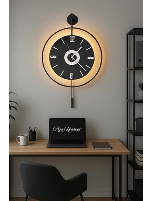 Aga Konsept Led'li Orjin Nero 24 Siyah Tiktok (Orta Boy 40*60 Cm) Dekorati Metal Duvar Saati