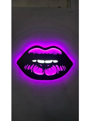 Elert Design Studio LED Işıklı Dudak Figürlü Ahşap Duvar Dekoru - El Yapımı Lazer Kesim Dekoratif Hediye Lamba