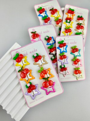 Toka Sepetim Kiraz Detaylı Renkli Yıldızlı Çıtçıt Toka Seti