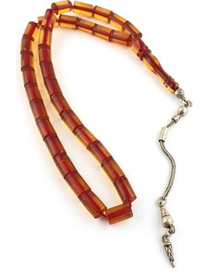 Ateş Kehribar 925AYAR Gümüş Püsküllü Kesme Tesbih