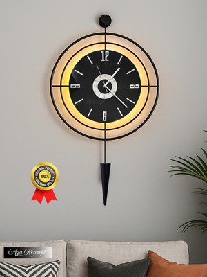 Aga Konsept Led'li Siyah Target Pendulum Nero 24 (Büyük Boy 50*90 Cm) Dekoratif Metal Duvar Saati