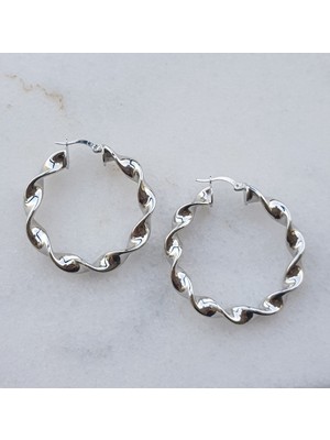 Canka İri İthal Burgu Halka Gümüş Küpe  (Çap 4 cm)