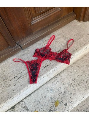 Assina Kırmızı Siyah Özel Işlemeli Fantazi Iç Çamaşırı Südyen Takım ( Çeyiz,düğün,nişan,yılbaşı,özel Gece)