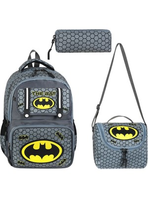 KumOziShop Erkek Çocuk Yarasa Desenli Ortopedik Okul Çantası Termal Beslenme ve Kalemlik