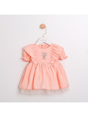 ministok Linda Balon Kollu Nakışlı Kız Bebek Elbise