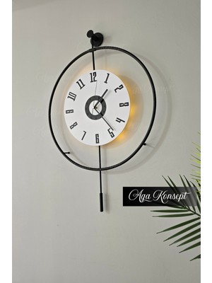 Aga Konsept Led'li Siyah Izmir Kristal 24 Tiktok (Orta Boy 40 x 60 Cm), Modern Dekoratif Metal Duvar Saati