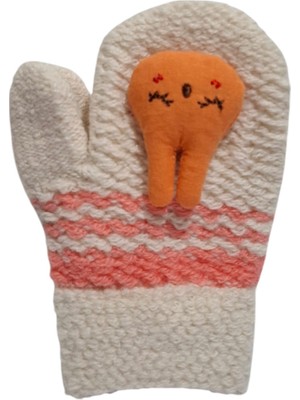 Spteks Kitti 1-3 Yaş Kız Bebe Krem Renk Maskot Figürlü Kışlık Örme Eldiven
