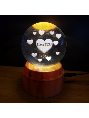 Kurukafa Gift I Love You Yazılı Kalp Detaylı Tasarım Standlı Işıklı Cam Küre