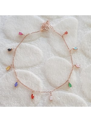 Canka Renkli Taş Sallantılı Gümüş Halhal