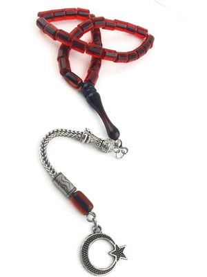 Çelik Püsküllü Tasarım Ateş Kehribar Kesme Tesbih