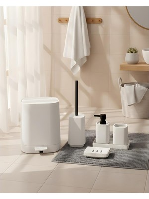 Mien Kare Beyaz 5 Parça Akrilik Banyo Seti | Modern ve Şık Tasarım