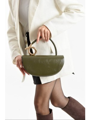 Özüm Takı Çanta Kadın Deri Tutma Detaylı El ve Omuz Çanta Haki