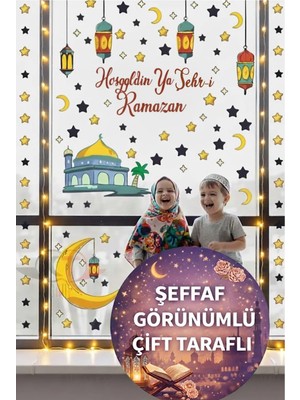 Ramazan Ayı Temalı Cam Duvar Süsleri Hoşgeldin Ramazan Çift Taraflı Sticker Seti